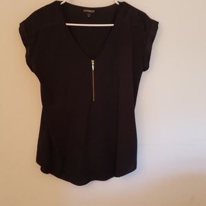 Short sleeve blous with satin sleeves and zipper f